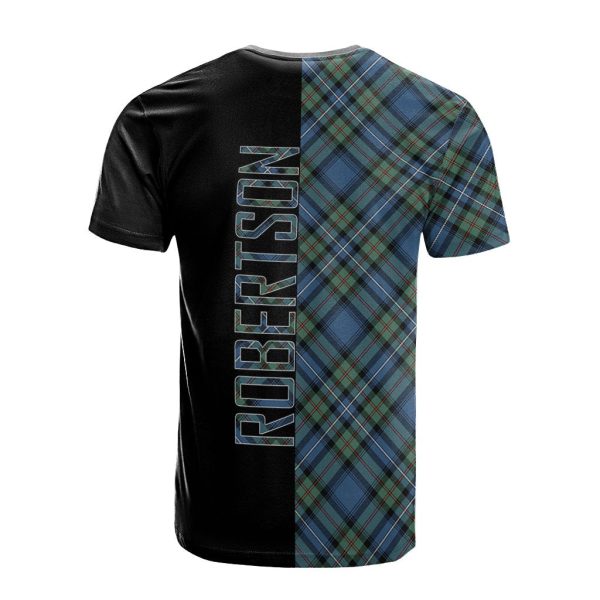 Robertson Hunting Ancient Tartan T-Shirt Half of Me - Cross Style For Discount - Image 2