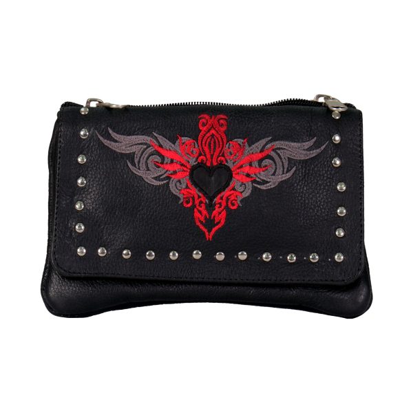 Hot Leathers CPE2001 Reflective Heart with Studs Clip Pouch-8”X5”X1” Online Sale