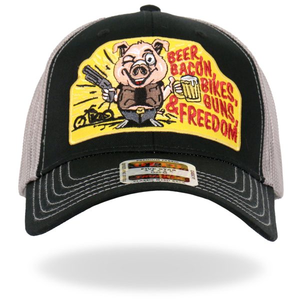Hot Leathers Black and White Trucker Hat Beer Bacon Bikes GSH1040 Sale